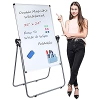Stand White Board, Double Sided Magnetic Dry Erase Board Height Adjustable Whiteboard with Sturdy Aluminum Frame for Home Office Classroom, 36 x 24 Inch