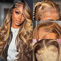 SWEETGIRL Body Wave 13x6 Lace Frontal Wigs Human Hair Honey Blonde Highlight Ombre Lace Front Wig Human Hair Pre Plucked 4/27 Colored Wigs for Women 180 Density 28 Inch