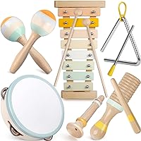 Musical Instruments - Neutral Color Musical Toys for Toddlers 1-3, Wooden Percussion Instruments for Kids, Modern Boho Xylophone Music Toys, Montessori Educational Baby Toys, Gender Neutral Baby Gifts