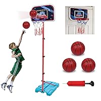 Kids Basketball Hoop with Scoreboard & LED, Adjustable Height & 3 Balls, Portable Outdoor Toy for Boys and Girls.