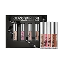 Rodial Glass Glow Edit - Blush Drops - Frosted Pink, Blush Drops - Sunset Kiss, Bronze Glowlighter, Glass Highlighter | Luxurious Makeup Kit | Beauty Gift