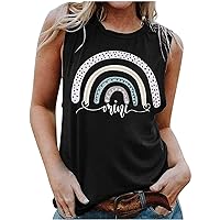 Tank Top for Women Summer Fashion Mother's Day Printed Sleeveless Blouse Shirt Casual Round Neck Sexy Loose Vest
