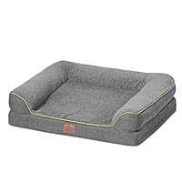Bedsure Memory Foam Dog Bed for Large Dogs - Orthopedic Egg Foam Dog Sofa Bed with Soft Sherpa Surface, Bolster Pet Couch with Removable Washable Cover, Waterproof Layer and Nonskid Bottom, Dark Grey
