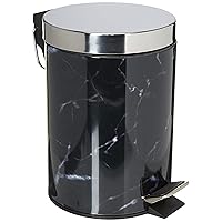 3 Liter Step Waste Bin by Home Basics (Black) | Marble Design Small Trash Can | Small Bathroom Trash Can