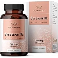 HERBAMAMA Sarsaparilla Root Capsules - Organic Sarsaparilla Root Powder Pills - Smilax Medica Herb Supplement - 1000mg, 100 Caps