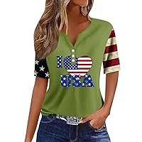 July 4th Shirts for Women,4th of July Outfits Blouses Dressy Casual Plus Size Tops Summer 2024 V Neck Short Sleeve Shirts