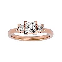 Certified 14K 1 pcs Princess Cut Moissanite Diamond (0.78 Carat) Ring in 4 Prong Setting, 2 pcs Natural Princess Cut Diamond (0.21 Carat) With White/Yellow/Rose Gold Engagement Ring For Women, Girl