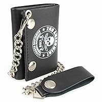 Milwaukee Leather MLW7839 Men's 4” Leather “2nd Amendment” Tri-Fold Wallet w/Anti-Theft Stainless Steel Chain - One Size