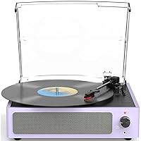 Vinyl Record Players Vintage Turntable with Speakers Belt-Driven Turntables Support 3-Speed, Bluetooth Wireless Playback, Headphone, AUX-in, RCA Line LP Vinyl Players Light Purple