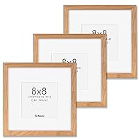 8x8 Picture Frames Set of 3, Solid Oak Wood 8”x8” Picture Frame Matted to 4”x4”,Square 8 x 8 Frame with Tempered Real Glass, Rustic Wooden 8x8 Photo Frame for Wall & Tabletop Display