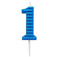 Papyrus Number 1 Birthday Candle, Blue Stripes (1-Count)