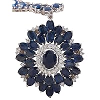 61.35 Carat Natural Blue Sapphire and Diamond (F-G Color, VS1-VS2 Clarity) 14K White Gold Luxury Necklace for Women Exclusively Handcrafted in USA