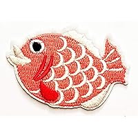 Nipitshop Patches Pink Japanese koi carp Fish Cartoon Kids Embroidered Patches Sew On Patch Applique for Shirts Jeans Pants Hat Backpacks