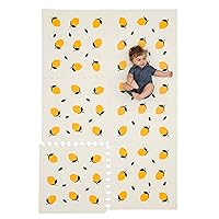 CHILDLIKE BEHAVIOR XL Baby Play Mats, 72”x48” Puzzle with 9 Foam Tiles, Crawling Mat with Interlocking Tiles, 24”x24” Puzzle Mat Pieces, Neutral Playmat for Toddlers & Infants Play Pen - Lemons