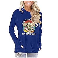 Womens Tops with Flared Sleeves Women Long Sleeve Printed Casual O Neck Shirt Pockets Graphic Tops Blouse Tuni