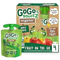 GoGo squeeZ Fruit on the Go Organic, Apple Apple, 3.2 oz (Pack of 4), Unsweetened Organic Fruit Snacks for Kids, Gluten Free, Nut Free and Dairy Free, Recloseable Cap, BPA Free Pouches