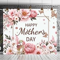 7x5ft Elegant Floral Happy Mother's Day Backdrop Festive Mom's Day Background Celebrating Motherhood Backdrop (Pink White Style 5)