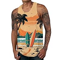 Tank Tops Men,Summer Lightweight Beach Printed Casual Fitted Bodybuilding Fashion Sleeveless Muscle Shirts Round Neck Sport Tees for Father's Day 2024 Orange Medium