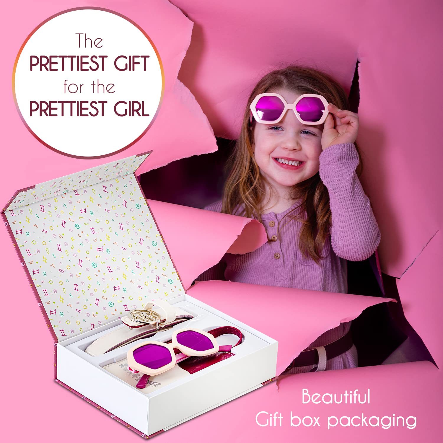 Pretend Play Dress Up Toys - Look Cool Like Mom with Fashion Shades, Reversible Belt and Holder, Toddler Sunglasses, Toddler Birthday Gift