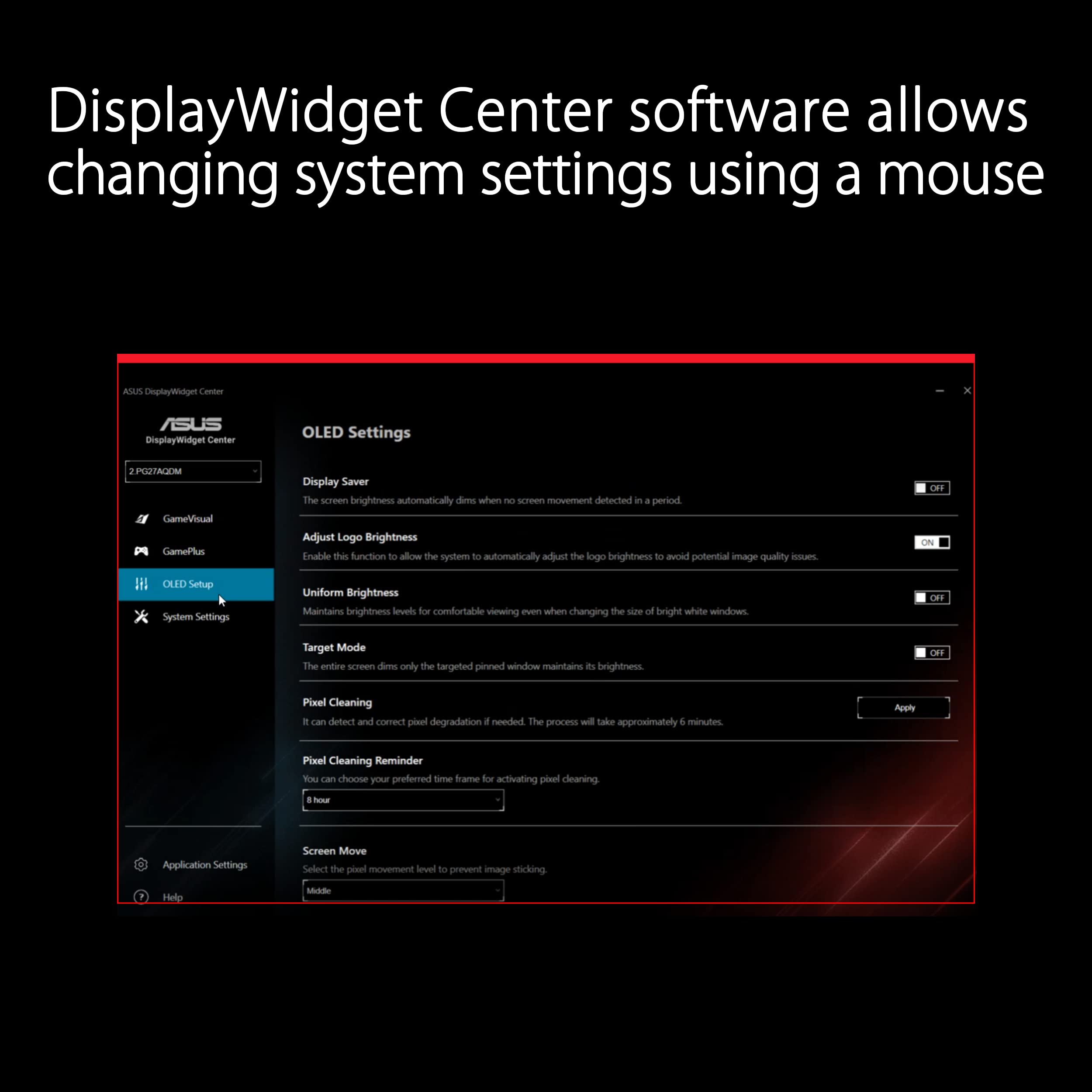 ASUS ROG Swift 27”1440P OLED DSC Gaming Monitor (PG27AQDM) - QHD (2560x1440), 240Hz, 0.03ms, G-SYNC Compatible, Anti-Glare Micro-Texture Coating, 99% DCI-P3, True 10-bit, DisplayPort,Black