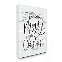 The Stupell Home Décor Collection Holiday Planked Look A Merry Little Christmas Black White and Blue Typography Stretched Canvas Wall Art, 24 x 30, Multi-Color