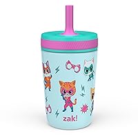 Zak Designs SuperKitties Kelso Toddler Cups For Travel or At Home, 12oz Vacuum Insulated Stainless Steel Sippy Cup With Leak-Proof Design is Perfect For Kids (Ginny, Sparks, Buddy, Bitsy)