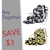 Lmeison Black Floral Backpack with Lunch Bag & Sunflower Backpack for Girls