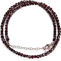 Kashish Gems & Jewels Natural Garnet Strand Necklace in 925 Sterling Silver Rose Gold Plated Valentine's Day Jewelry Gift for Women Girls, 18 Inches,2 Inch extension chain lobster lock