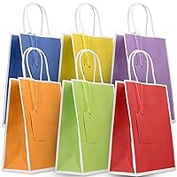 24 Gift Bags With Name Tags –Party Favor Bags With Handles & Stylish White Borders – Rainbow Goodie Bags Great for Birthday, Treat, Candy, – 6.5 x 3.5 x 8 Inch
