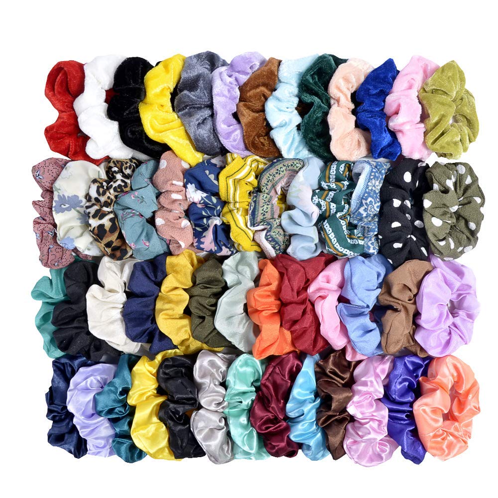 52 Pcs Velvet Hair Scrunchies Hair Bands for Women or Girls,Elastic Soft Ponytail Holder Hair Ties for Birthday, Party, Thanksgiving, Christmas