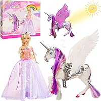 Color Change Unicorn and Fairy Tale Princess Doll, W/Mane Brush, Girls' Unicorn Doll Toys Gifts, Presents for Girl Kids Aged 3+ (Color Changing White Unicorn)