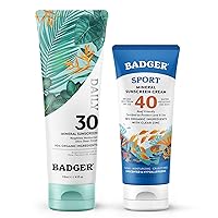 Badger SPF 30 Sunscreen Bundle - SPF 30 Active Mineral Sunscreen, SPF 30 Daily Mineral Sunscreen, Reef-Friendly Sunscreen with Zinc Oxide