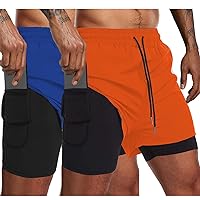 COOFANDY Men's 2 Pack Running Shorts 2 in 1 Workout Shorts Quick Dry Gym Training Athletic Jogger with Phone Pockets