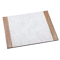 Creative Home Natural Marble with Mango Wood Pastry Cheese Board, Serving Plate, 16