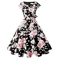 Kingfancy Women Vintage 1950s Dress Retro Cocktail Party Swing Dresses with Cap Sleeves