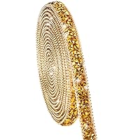 Ribbli Self Adhesive Resin Rhinestone Strips Diamond Ribbon,Rhinestone Sticker for Crafts,Gold Bling Wrap Roll Use for Cake Decoration(Gold,3/8 Inches x 3 Yards)