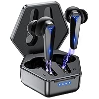 ORIbox Wireless Earbuds for Game Headphones, Bluetooth Earbuds 5.3, IPX7 Waterproof Wireless Touch Control, Built-in Microphone for iPhone & Android Black (Blue Light)