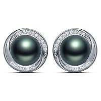 9 mm Tahitian Cultured Pearl and 0.25 carat total weight diamond accent Earring in 14KT White Gold