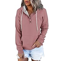 Hoodies for Women Button Collar Drawstring Sweatshirts Fall Clothes Pullover Dressy Casual Long Sleeve Tops with Pocket