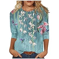 ZEFOTIM Summer Tops for Women 2023 3/4 Sleeve Floral Casual Tee Shirts Summer Vintage Blouses
