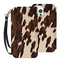 Cow Print Wallet Cases for iPhone 12 with Card Holder - Flip Leather Phone Wallet Case Cover with Card Slots and Wrist Strap,6.1 Inch