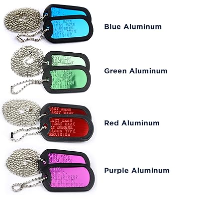 GoTags Personalized Dog Tags, Custom US Military ID Necklace Set , Steel Ball Chain and Tag Silencers, Stainless Steel, Black, Blue, Green, Gold, Pink