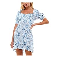 Womens White Cut Out Smocked Sheer Tie Pullover Floral Pouf Sleeve Sweetheart Neckline Short Fit + Flare Dress Juniors XL