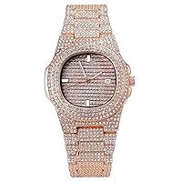 Moca Jewelry Men Bling Bling Fashion Quartz Watches with Calendar Function high-Grade Steel Belt Watch