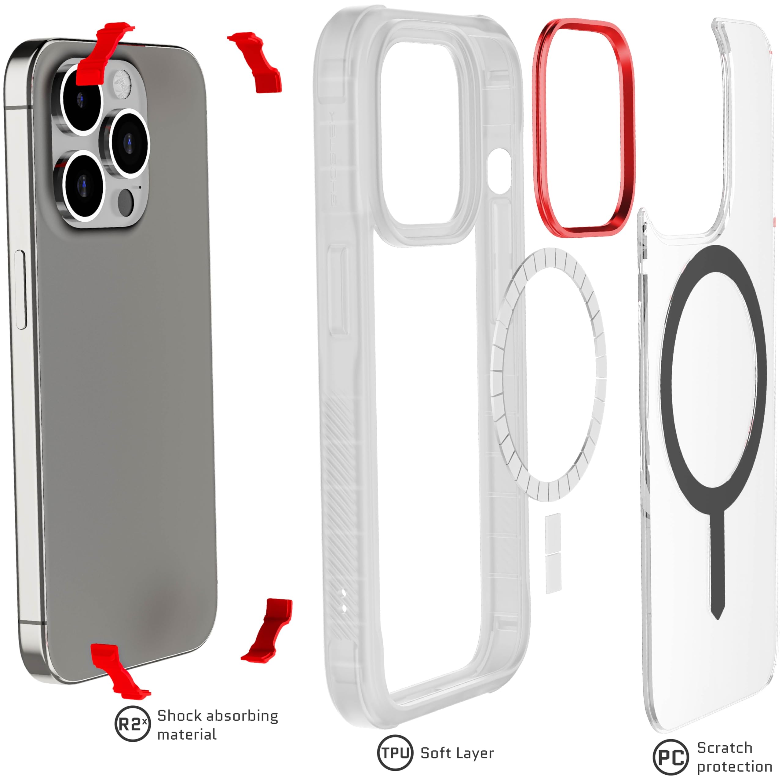 Ghostek Covert iPhone 15 Pro Case Clear - Compatible with Apple MagSafe, Silicone Fusion, Slim Fit Shockproof Phone Cover (6.1 Inch, Clear)
