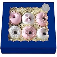 qiqee Auto-pop up Navy Blue Pie Boxes with Window 10x10x2.5 inch 30Packs Cookie Donut Bakery Box