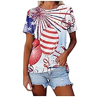 Deals of The Day Today Short Sleeve Patriotic Shirts for Women American Flag Novelty Tees 4th of July Outfits USA Red White Blue Graphic Tshirt