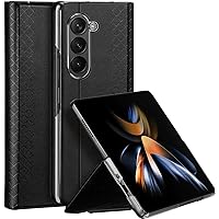 ONNAT-Slim Leather Case for Samsung Galaxy Z Fold 5 with Card Slots Kickstand Magnetic Flip Folio Cover Shockproof Protective Case (Black)