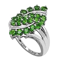 Certified Chrome Diopside Round Shape Natural Earth Mined Gemstone 14K White Gold Ring Anniversary Jewelry for Women & Men