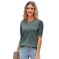 Newshows Womens 2024 Summer Short Sleeve Sweaters Tops Spring Business Casual Outfits Crewneck Lightweight Dressy Knit Shirts